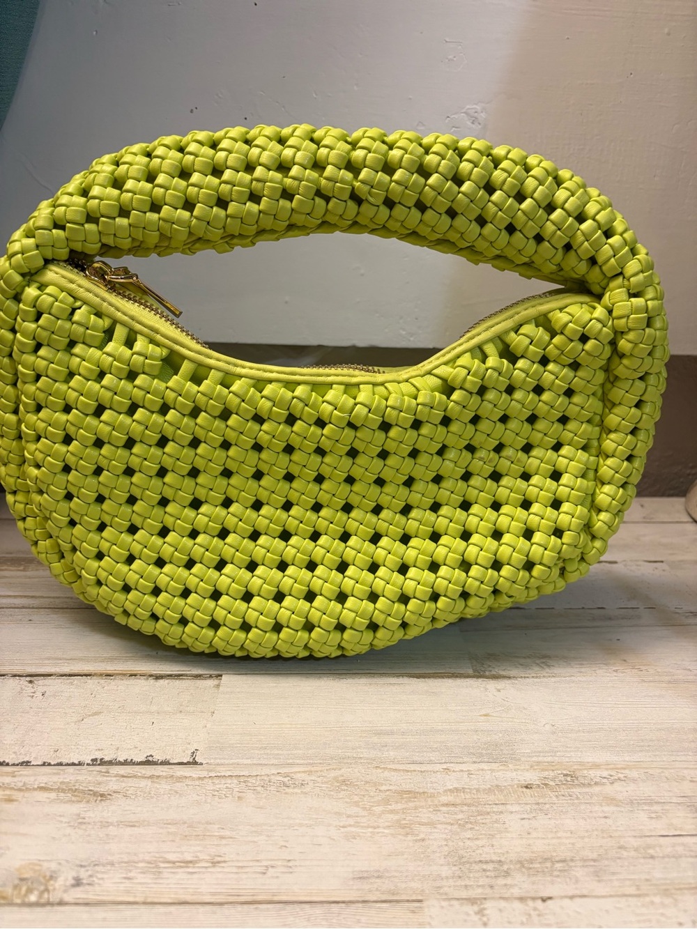 Sincerely Jules Neon Lime Woven Hobo Bag Y2K
